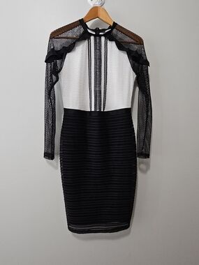project RUNWAY Black and White Mesh Midi Sheath Dress